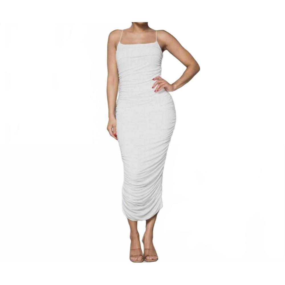 NEW MELROSE WITH LOVE ruched midi bodycon dress in white
